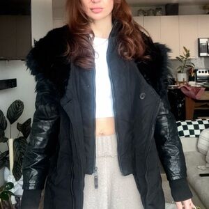 Rudsak WOMENS Black coat, fur lined hood
